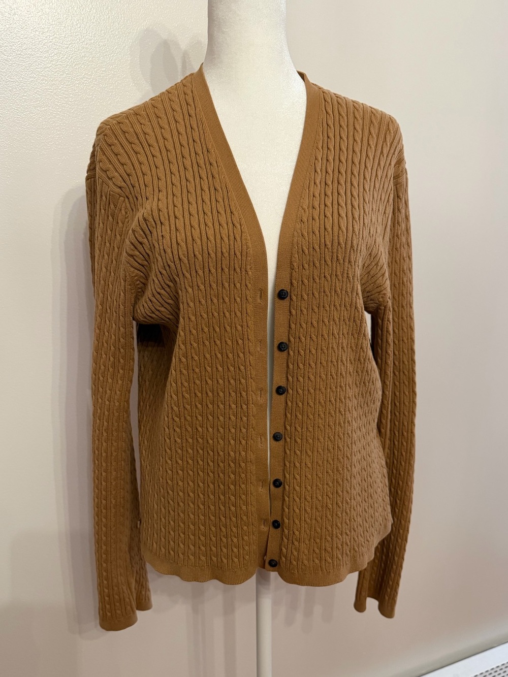 Ralph Lauren Cable Knit Cardigan Sweater Women’s Size L Camel Brown Button Front - Picture 5 of 16
